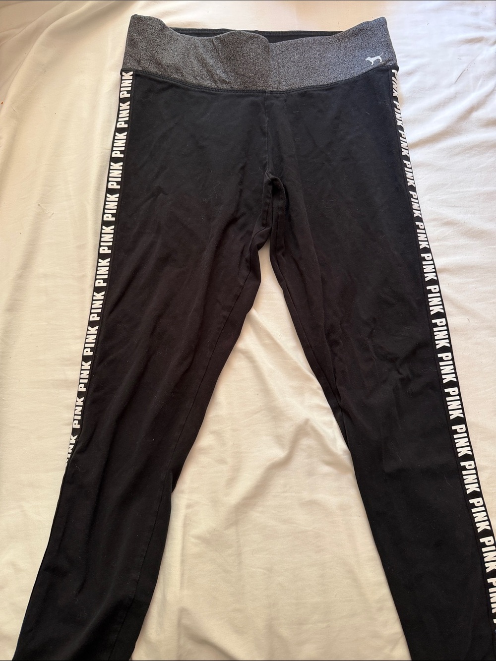 PINK Black Leggings with Heather Gray Fold-Over Waistband